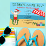 Jul i juli Sommaren Jultomten Beach Party Inbjudningar<br><div class="desc">Den här söta julen i juli gör teckning en perfekt sommarfest för en strandbäckenmöte eller bassäng-sammankomst. Gör det till en roligt nordpolare, så att extravaganza med Jultomten i hans simbassänger bredvid ett rödvitt strandparaply och -gåvor. Jag har aldrig sett mr Klaus i en badande kostym förut! Grönten binder samman temat...</div>