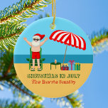 Jul i juli Sommaren Jultomten Cute Beach Julgransprydnad Keramik<br><div class="desc">Den här söta julen i juli gör en perfekt sommar-party-gåva till en strandbäckensamling eller bassäng-sammankomst. Gör det till en roligt nordpolare, så att extravaganza med Jultomten i hans simbassänger bredvid ett rödvitt strandparaply och -gåvor. Jag har aldrig sett mr Klaus i en badande kostym förut! Grönten binder samman temat roligt...</div>