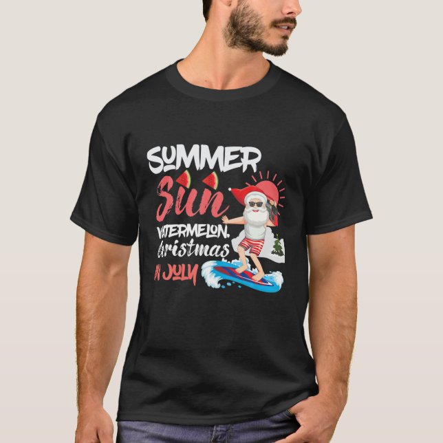 Jul i juli Sommaren Sol Santa Surfing Waterme T Shirt (Framsida)