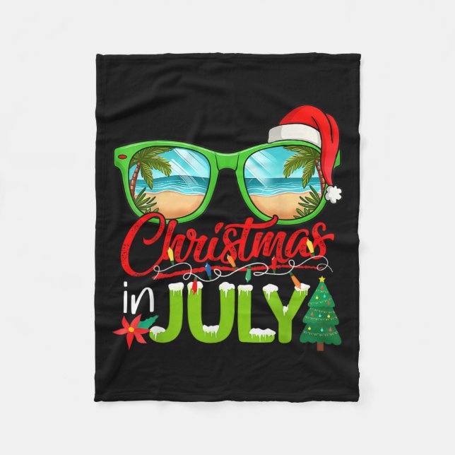 Jul i juli Sunglass Santa Hat Summer Beac Fleecefilt (Framsidan)