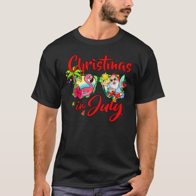 Jul i juli Sunglass Santa Watermelon Julafton T Shirt (Framsida)