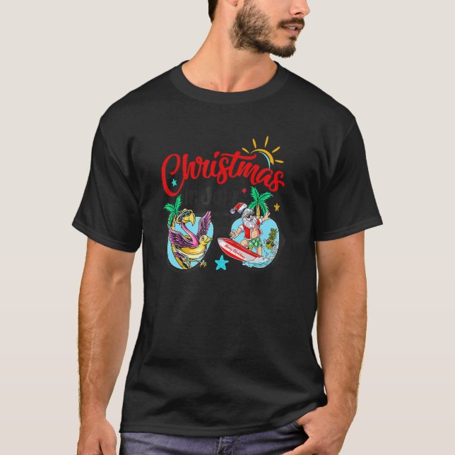 Jul i juli Sunglasses Flamingo Santa Surfin T Shirt (Framsida)