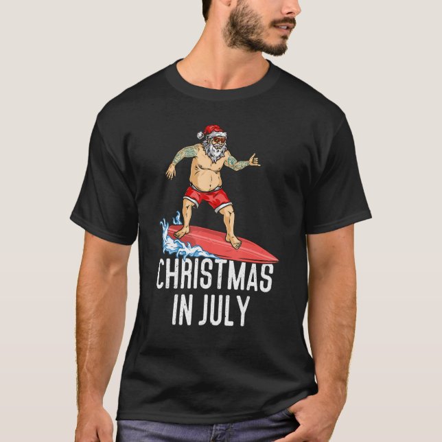 Jul i juli: Surfan Surfing Surfe i jultomten T Shirt (Framsida)