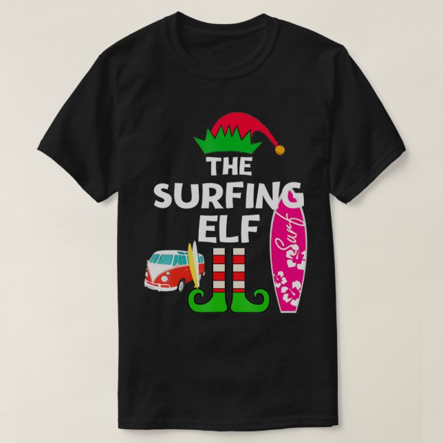 Jul i juli Surfing Elf Summer Beach Vacatio T Shirt (Design framsida)