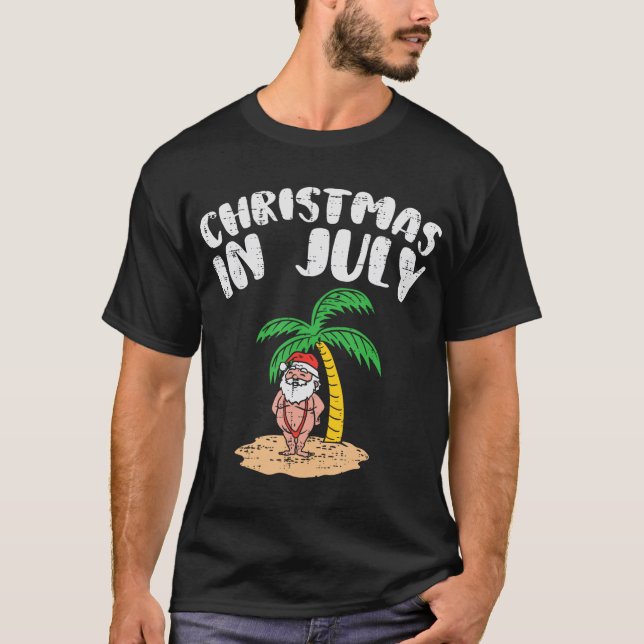 Jul i juli: Träd-stranden i Santa Santa Handflatan T Shirt (Framsida)