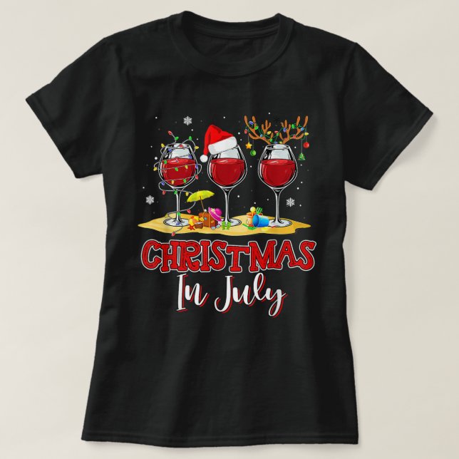 Jul i juli: tre glas Röda Vin Sommaren 2 T Shirt (Design framsida)