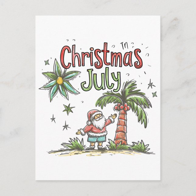 Jul i juli: Tropical Santa & Summer Helgdag Vykort (Framsida)