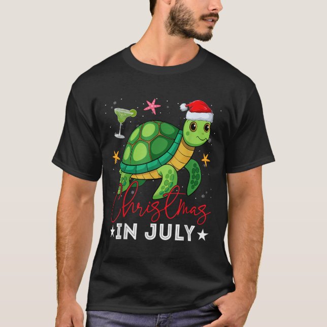 Jul i juli Turtle Julafton Ljus Santa Hat Sum T Shirt (Framsida)
