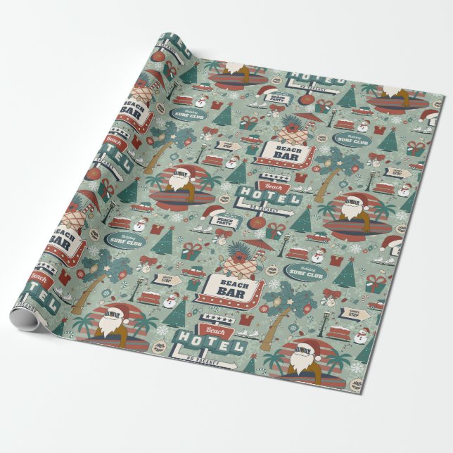 jul i juli väg 25 strand tropisk svart tomte presentpapper (Utrullad)