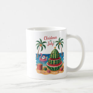 Jul i juli: Watermelon Julafton Träd Santa Beach Kaffemugg