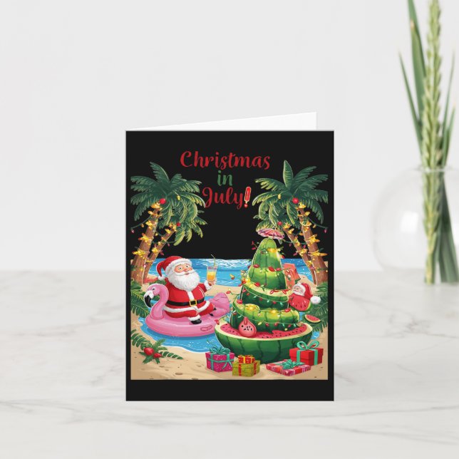 Jul i juli: Watermelon Julafton Träd Santa Beach Kort (Framsida)