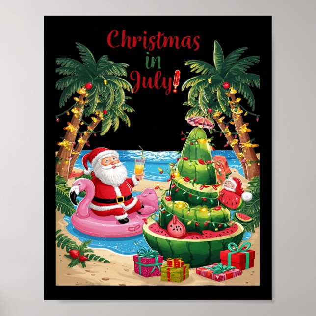 Jul i juli: Watermelon Julafton Träd Santa Beach Poster (Framsidan)