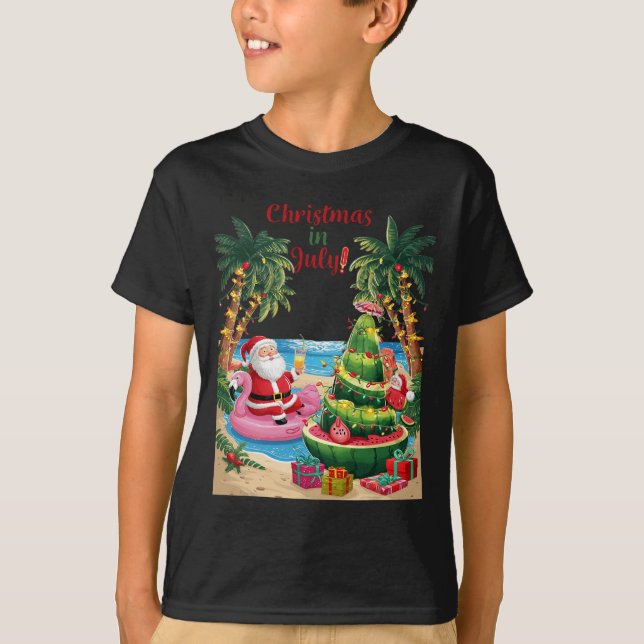 Jul i juli: Watermelon Julafton Träd Santa Beach T Shirt (Framsida)