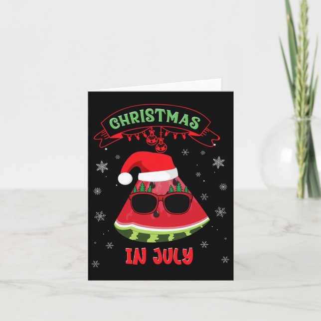 Jul i juli: Watermelon Julafton Träd Santa Kort (Framsida)