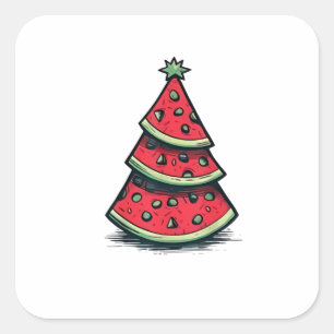 Jul i juli Watermelon Julgran Fyrkantigt Klistermärke
