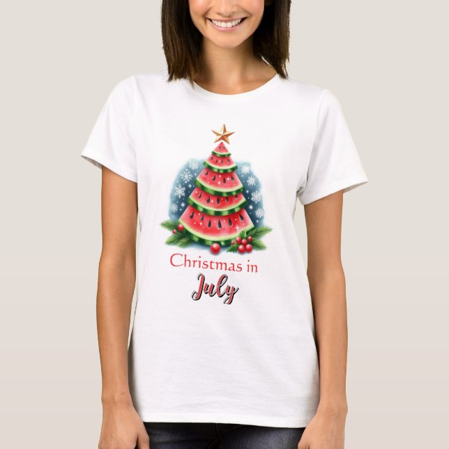 Jul i juli Watermelon Träd Festive T Shirt (Framsida)