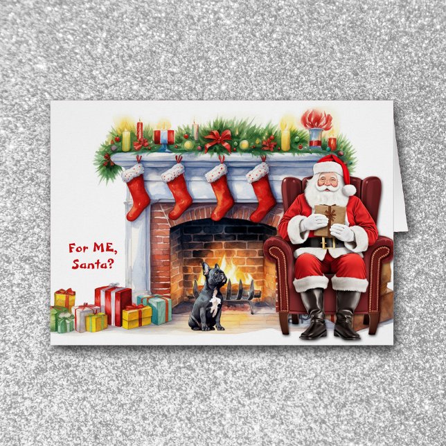 Jul i jultomtens Gift Black Fransk Bulldog Hälsningskort (Skapare uppladdad)