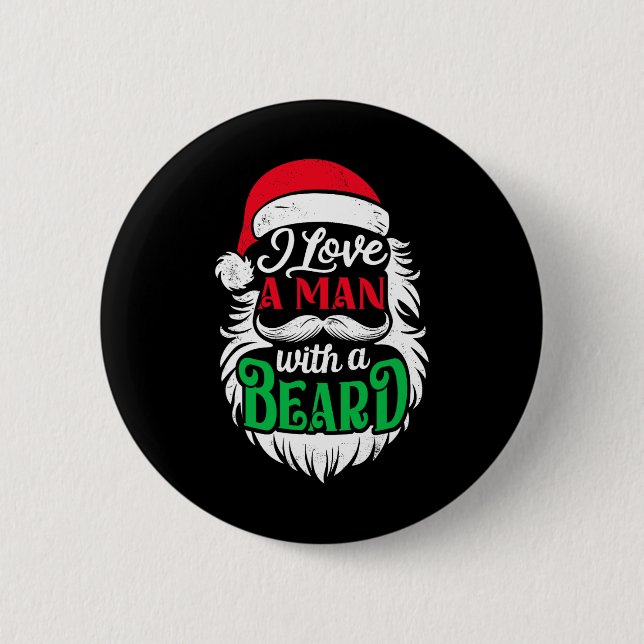 Jul I Kärlek A Man med en Beard-funny julklapp Knapp (Framsida)