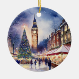 Jul i London Big Ben Watercolor Julgransprydnad Keramik