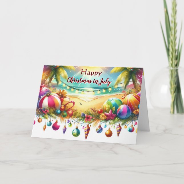 Jul i lycklig i juli: Tropiskt Helgdag-kort Helgkort (Framsida)