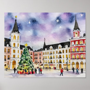 Jul i Madrid Spanien - vattenfärg Poster