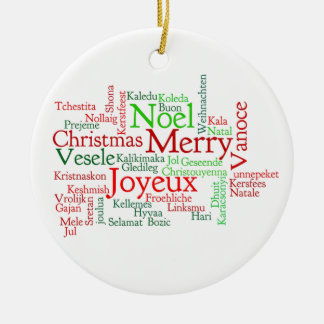 Jul i många språk julgransprydnad keramik