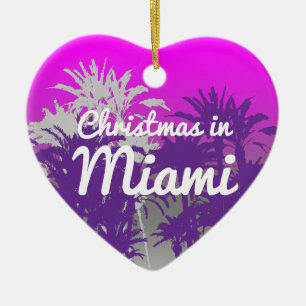 Jul i Miami Lila Rosa Handflatan Träd Skriv ut Julgransprydnad Keramik