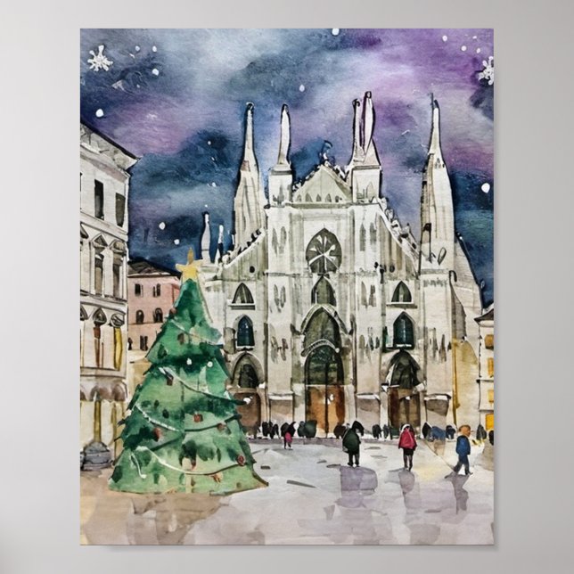 Jul i Milanos Italien Watercolor Poster (Framsidan)