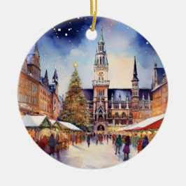 Jul i München Tyskland Watercolor Julgransprydnad Keramik