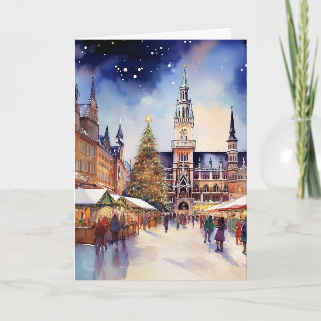 Jul i München Watercolor Tack Kort (Framsida)