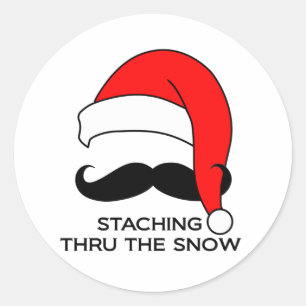 Jul i Mustache - Stachning genom snö Runt Klistermärke