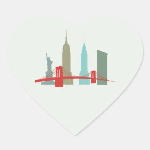 Jul i New York, Architecture Skyline Gift S Hjärtformat Klistermärke