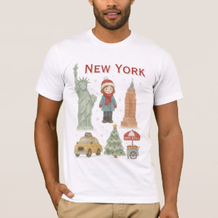 Jul i New York Vattenfärg T-shirt – Söt