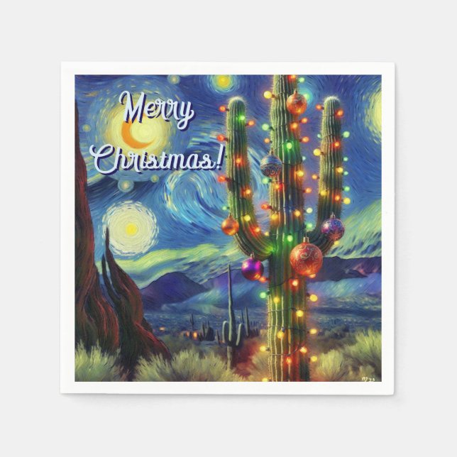 Jul i öknen Saguaro Cactus Magnet Pappersservett (Framsidan)
