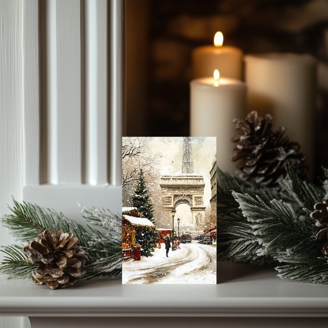 Jul i Paris: Arc de Triomphe Winter Scene Helgkort (Skapare uppladdad)