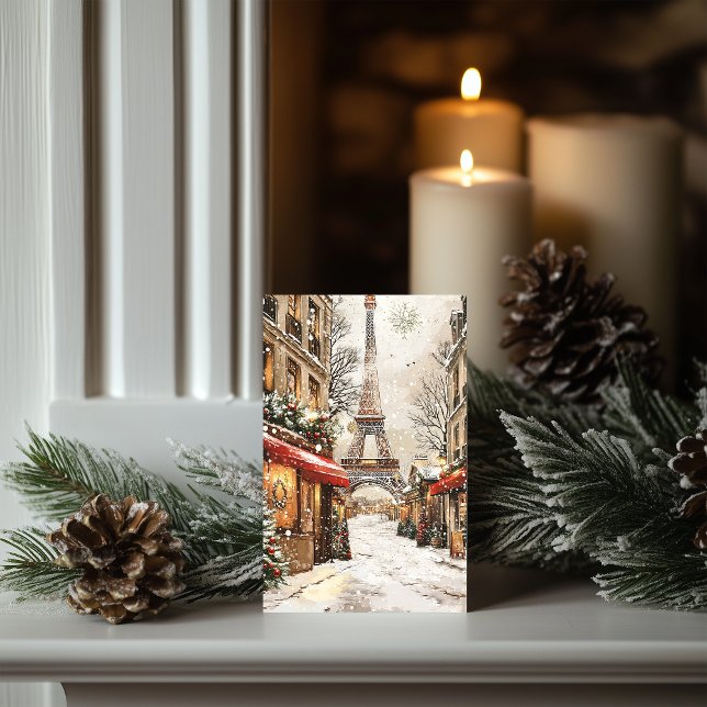 Jul i Paris: Eiffel Torn Festive Street Helgkort (Skapare uppladdad)