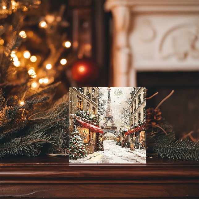 Jul i Paris: Eiffel Torn Festive Street Julkort (Skapare uppladdad)