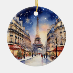 Jul i Paris Eiffel Torn Watercolor Julgransprydnad Keramik