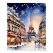 Jul i Paris Eiffel Torn Watercolor