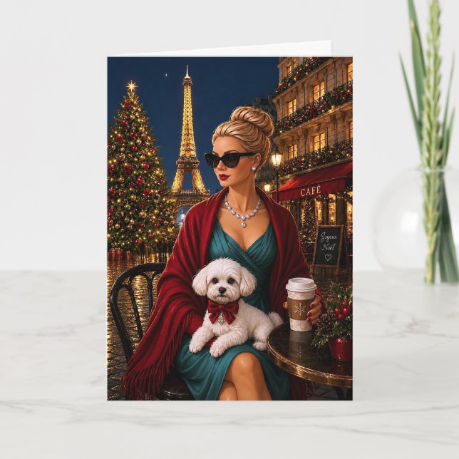 Jul i Paris,Poodle Holiday Helgkort (Framsida)