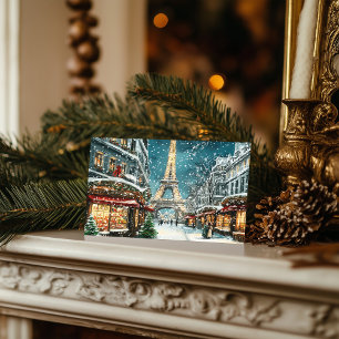 Jul i Paris: Snowy Eiffel Torn Natten Helg Vykort