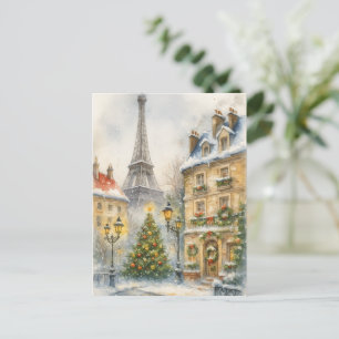 Jul i Paris Vattenfärg Eiffeltornet Scen Vykort