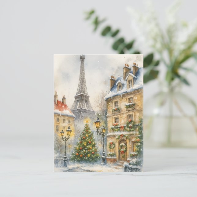 Jul i Paris Vattenfärg Eiffeltornet Scen Vykort (Stående Fram)