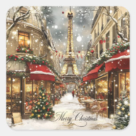 Jul i Paris Vintage Semester Gatuscen Fyrkantigt Klistermärke