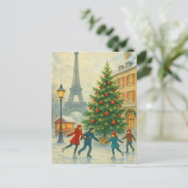 Jul i Paris vykort – Eiffeltornet Vinter  (Stående Fram)