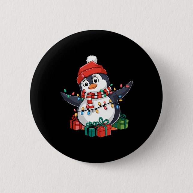 Jul i Penguin Santa Ljus - Penguin Älskare Knapp (Framsida)