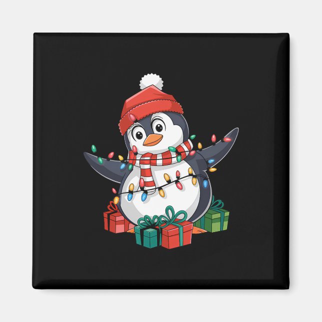 Jul i Penguin Santa Ljus - Penguin Älskare Magnet (Framsidan)