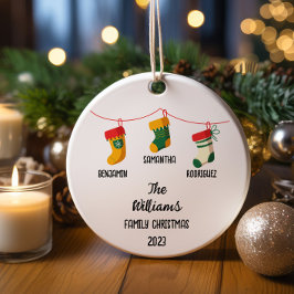 Jul i personligens familj med 3 anpassade namn julgransprydnad keramik