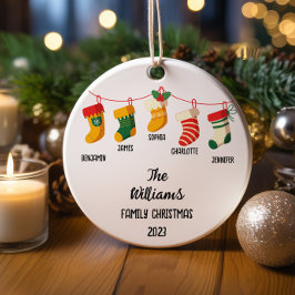 Jul i personligens familj med fem anpassade namn julgransprydnad keramik