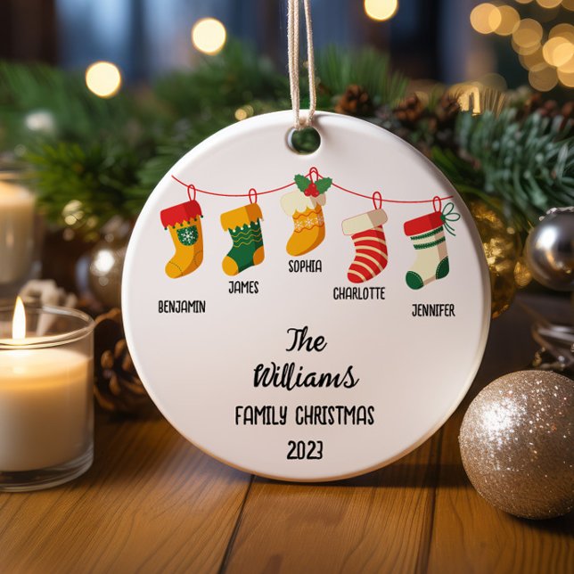 Jul i personligens familj med fem anpassade namn julgransprydnad keramik (Skapare uppladdad)